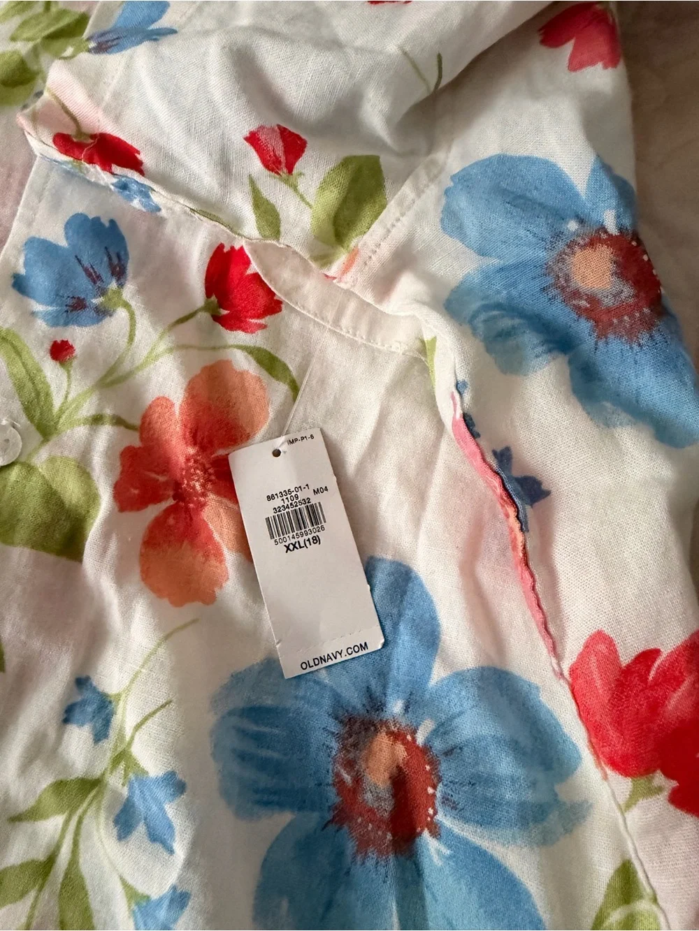 NWT Old Navy White Floral Short-Sleeve Button-Down Shirt – Multicolor Bloom XXL